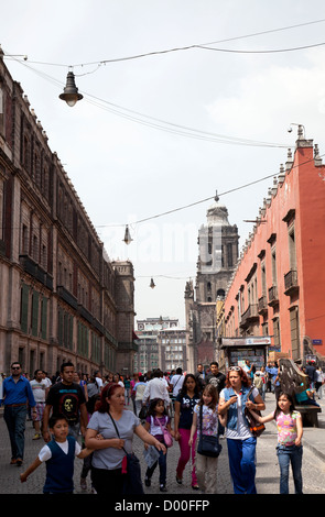 Calle Moneda - long avenue in Historical Centre of Mexico City DF Stock Photo