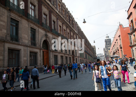 Calle Moneda - long avenue in Historical Centre of Mexico City DF Stock Photo