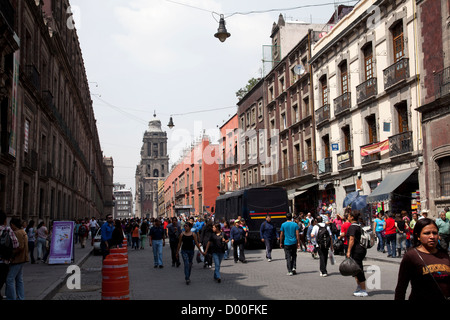 Calle Moneda - long avenue in Historical Centre of Mexico City DF Stock Photo