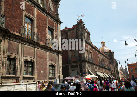 Calle Moneda - long avenue in Historical Centre of Mexico City DF Stock Photo