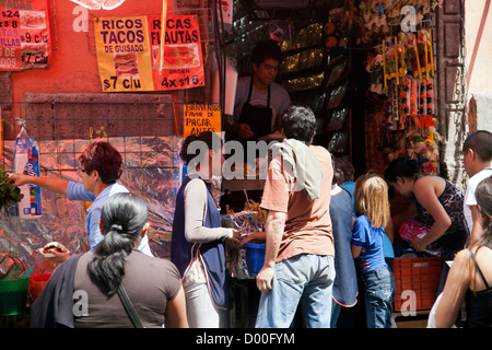 Fastfood on Calle Moneda - long avenue in Historical Centre of Mexico City DF Stock Photo