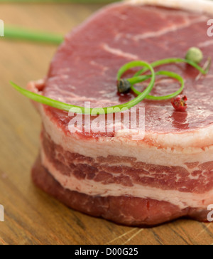 Bacon Wrapped Beef Fillet With Spices Stock Photo