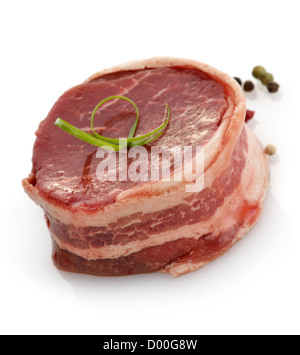 Bacon Wrapped Beef Fillet On White Background Stock Photo