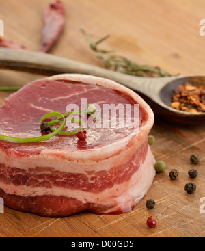 Bacon Wrapped Beef Fillet With Spices Stock Photo