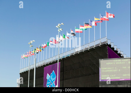 View of one of the stands, at Eton Manor, the venue for wheelchair tennis during the Paralympics, at London 2012 Stock Photo