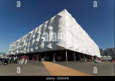 Wide-angle image  of the Basket Ball Arena, in the Olympic park,  Stratford. Stock Photo