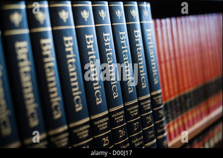 Volumes of the Encyclopedia Britannica in rthe library at a secondary comprehensive school, Wales UK Stock Photo