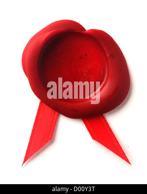 Red wax seal with red ribbon Stock Photo