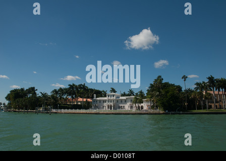 Large private residence on Star Island as seen from Biscayne Bay Stock Photo