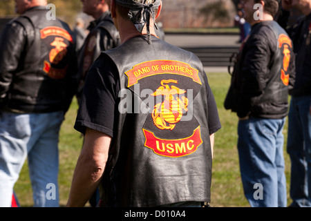 Band of Brothers USMC motorcycle riding club insignia on jacket Stock Photo