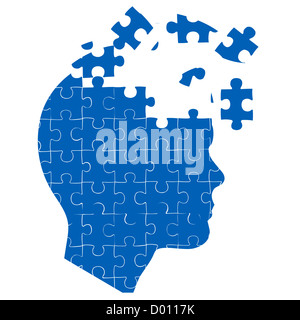 illustration of man's mind with jigsaw puzzle on white background Stock Photo