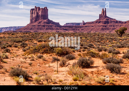 View of Monument Valley from scenic highway US 163 in Utah. Stock Photo