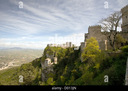 panoramic view of ancient fortress in Erice town, Sicily, Italy Stock Photo