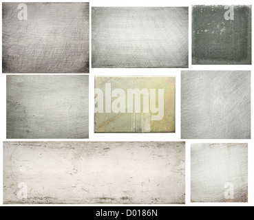 Old scratched metal textures set Stock Photo