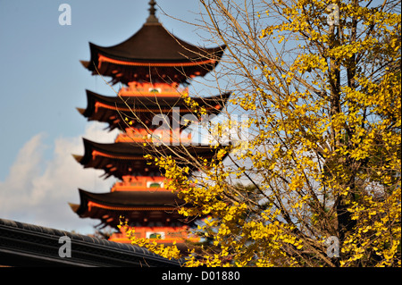 The 5-storey pagoda of Itsukushima Shrine on the island of Miyajima, Japan Stock Photo