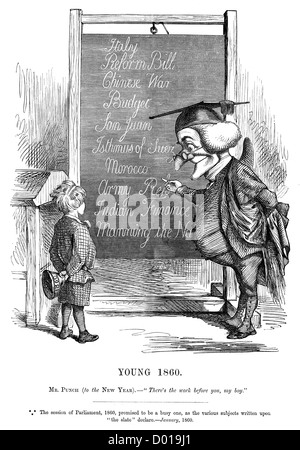Young 1860. Political cartoon of the work before parliament in 1860 Stock Photo