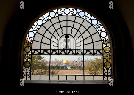 View from inside Dominus Flevit on the Dome of the Rock. Jerusalem Stock Photo