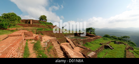 Panorama of the ancient city of Sigiriya (Lion's rock) fortress-palace ruin in the central Matale District of Central Province, Sri Lanka. Stock Photo