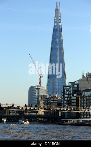 Great view of the Shard seen from Paul's Walk on the north side of the Thames. Stock Photo