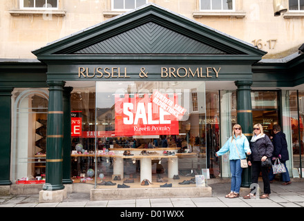 Russell & Bromley store shop in Bath having a sale, Bath, Somerset, UK Stock Photo