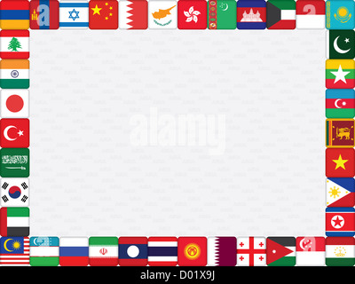 background with Asian countries flag icons frame Stock Photo