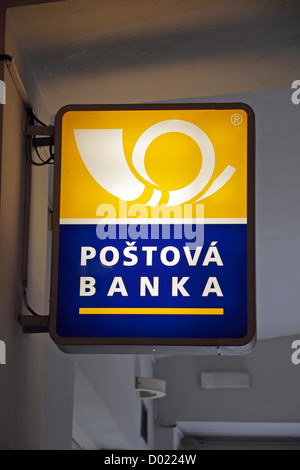 Logo of Poštová banka, in Bratislava, Slovakia. Stock Photo