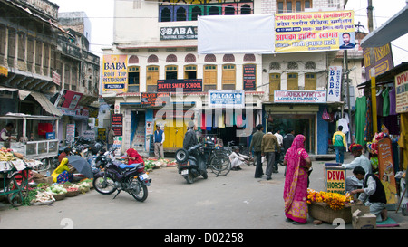 Street scene Pushkar Rajasthan India Stock Photo