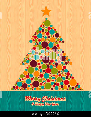 Abstract Christmas dotted pine tree over wooden background. Vector illustration layered for easy manipulation and custom coloring. Stock Photo