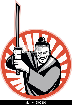 illustration of a Samurai warrior with katana sword pointing to side ...