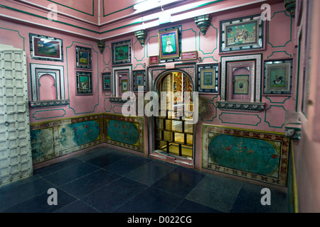 Historic paintings and prints City Palace Udaipur Rajasthan India Stock Photo
