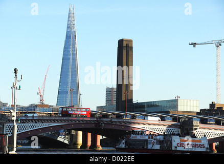 Great view of the Shard and Tate Modern seen from Paul's Walk on the north side of the Thames.