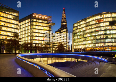 Twilight over the Shard and More London Development on the South Bank, London England, UK Stock Photo