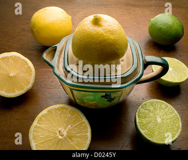 lemons on wood surface Stock Photo