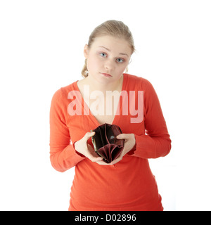 Young woman shows empty wallet Stock Photo