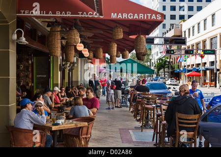 Sidewalk restaurant on Clematis Street in historic downtown West Palm Beach, Treasure Coast, Florida, USA Stock Photo