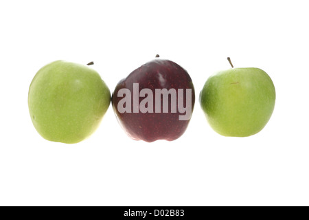 Two green apples and one red Stock Photo