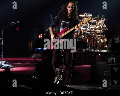 Oct. 28, 2012 - Cleveland, Ohio, USA - October 28, 2012 - Cleveland, Ohio, USA -GEDDY LEE  of the Canadian rock band Rush performs during the band's Clockwork Angels tour at the Quicken Loans Arena. (Credit Image: © KC Alfred/ZUMAPRESS.com) Stock Photo