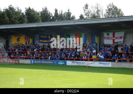 Kingston upon Thames, England. AFC Wimbledon supporters at their current Kingsmeadow stadium.
