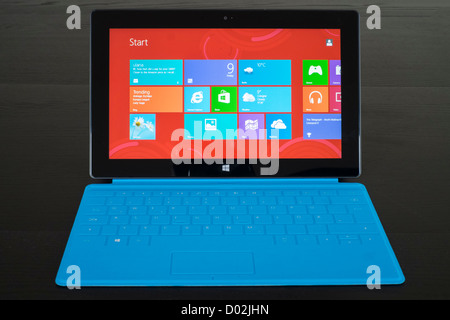 Microsoft Surface rt tablet computer with blue keyboard Stock Photo