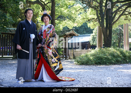 Japan, Tokyo, Meiji Shinto Shrine Traditional Shinto Wedding Stock Photo