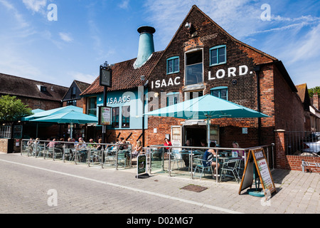 Drinkers outside the Isaac Lord bar on the waterfront in Ipswich, Suffolk,UK Stock Photo