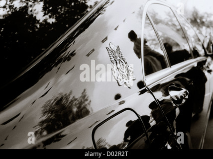 Cambodian royal crest on the car of the King in Phnom Penh Cambodia in Far East Southeast Asia. Monarch Cars Motif Logo Royalty Insignia Art Travel Stock Photo