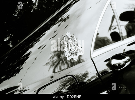 Cambodian royal crest on the car of the King in Phnom Penh Cambodia in Far East Southeast Asia. Monarch Cars Motif Logo Royalty Insignia Art Travel Stock Photo