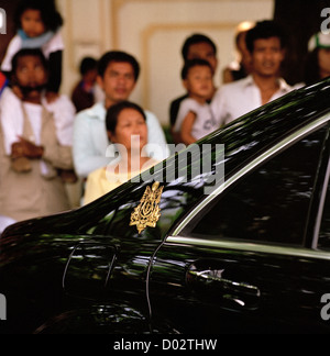 Cambodian royal crest on the car of the King in Phnom Penh Cambodia in Far East Southeast Asia. Monarch Cars Motif Logo Royalty Insignia Art Travel Stock Photo