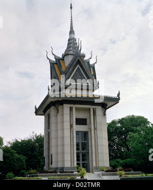 Buddhist Memorial Stupa at Choeung Ek Killing Fields in Phnom penh in Cambodia in Far East Southeast Asia. Genocide Center History Cambodian Travel Stock Photo
