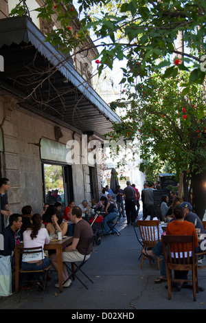 People eating at Delirio, Cafe in Roma district of Mexico City DF Stock