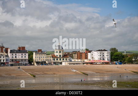 View of the beach and The Dome Cinema from the end of Worthing Pier, West Sussex, UK Stock Photo