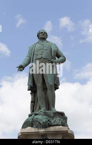 Bronze statue of Sir Robert Peel, founder of the Metropolitan Police Force, in the Market Square, Bury. Stock Photo