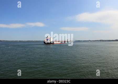 Oil tanker in New York harbor Stock Photo