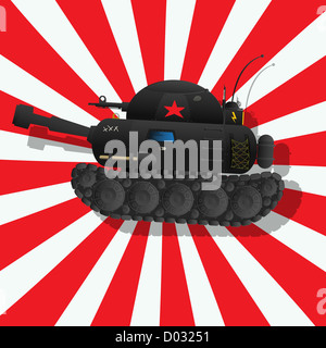 Retro art drawing of a tank and shadow over a stripped background. Stock Photo